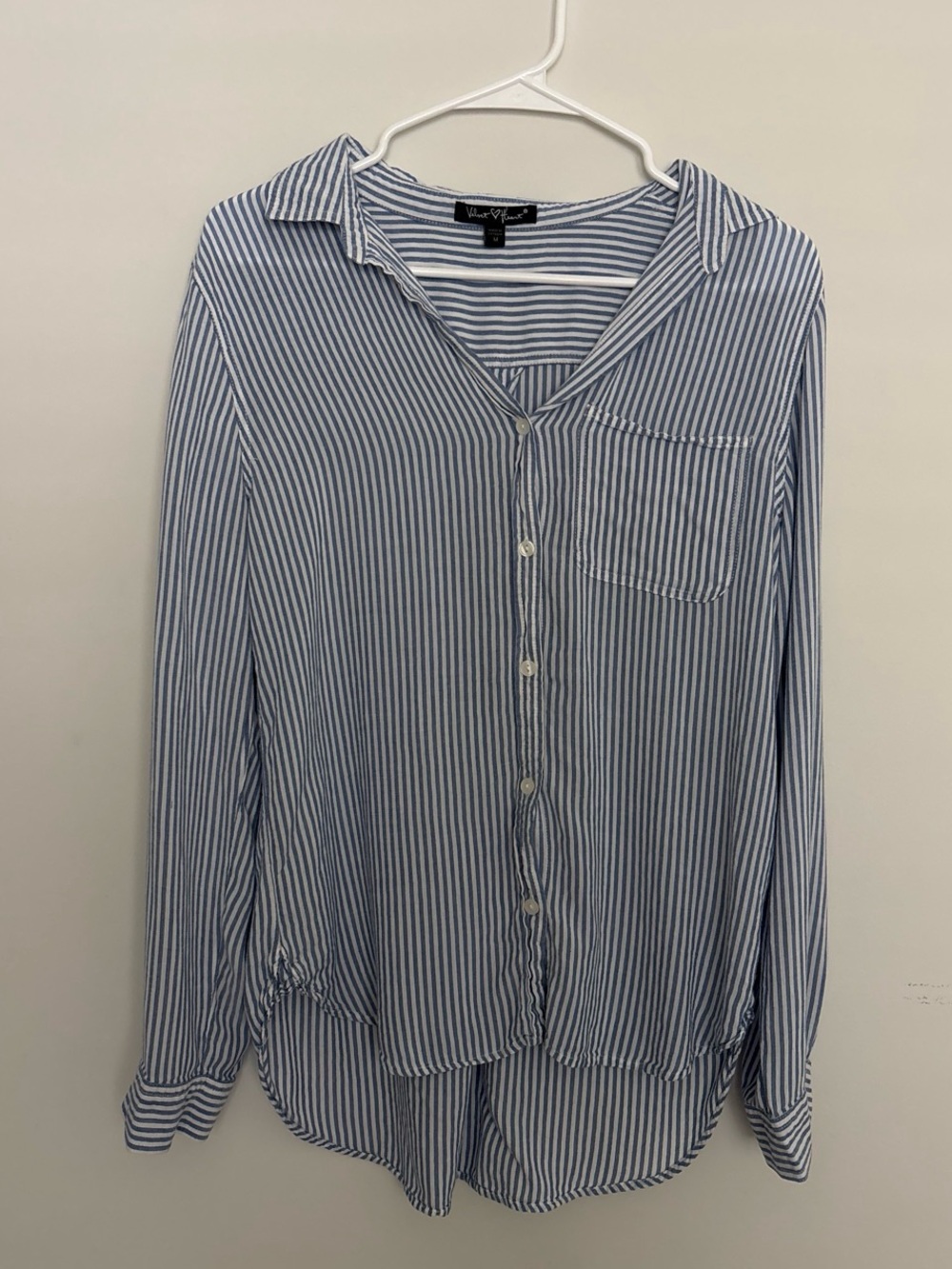 Women’s Striped Button-Up Shirt Dress in Blue and White size M